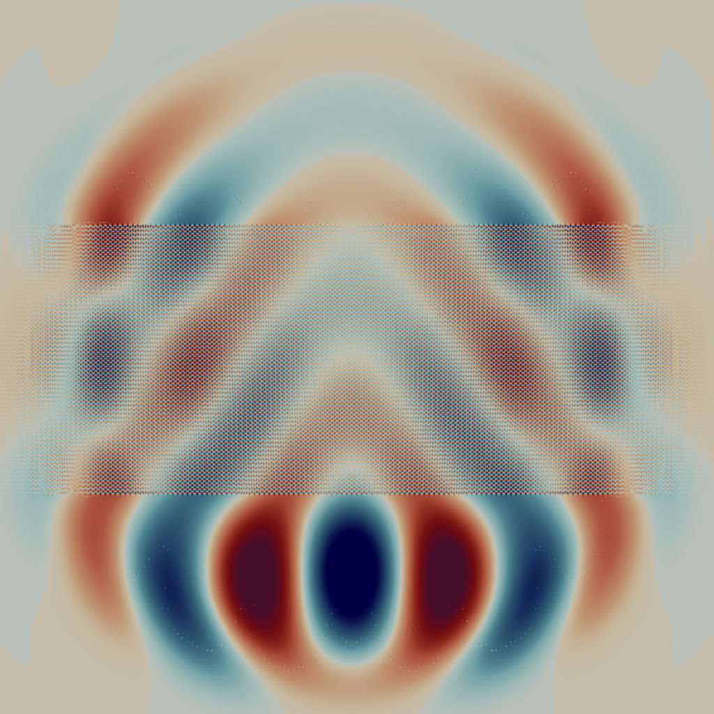 Simulation of scattering on a plasmonic crystal with microscale size 2^-6